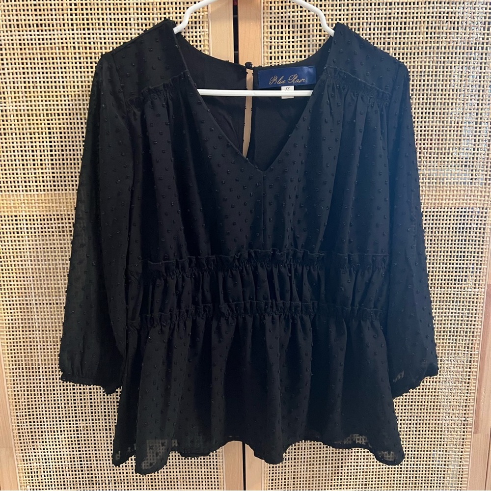 Francesca’s Swiss Dot Blouse Top - XS, Black